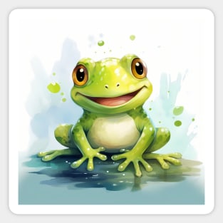 Happy Cute and Adorable Bright Green Watercolor Frog Sticker